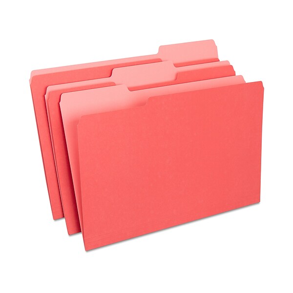 Quill Brand® File Folders, Assorted Tabs, 1/3-Cut, Legal, Red, 100/Box (741013RD)