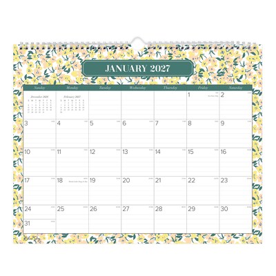 2027 Blue Sky 15 x 12 Monthly Wall Calendar, Yellow/Green (164021)