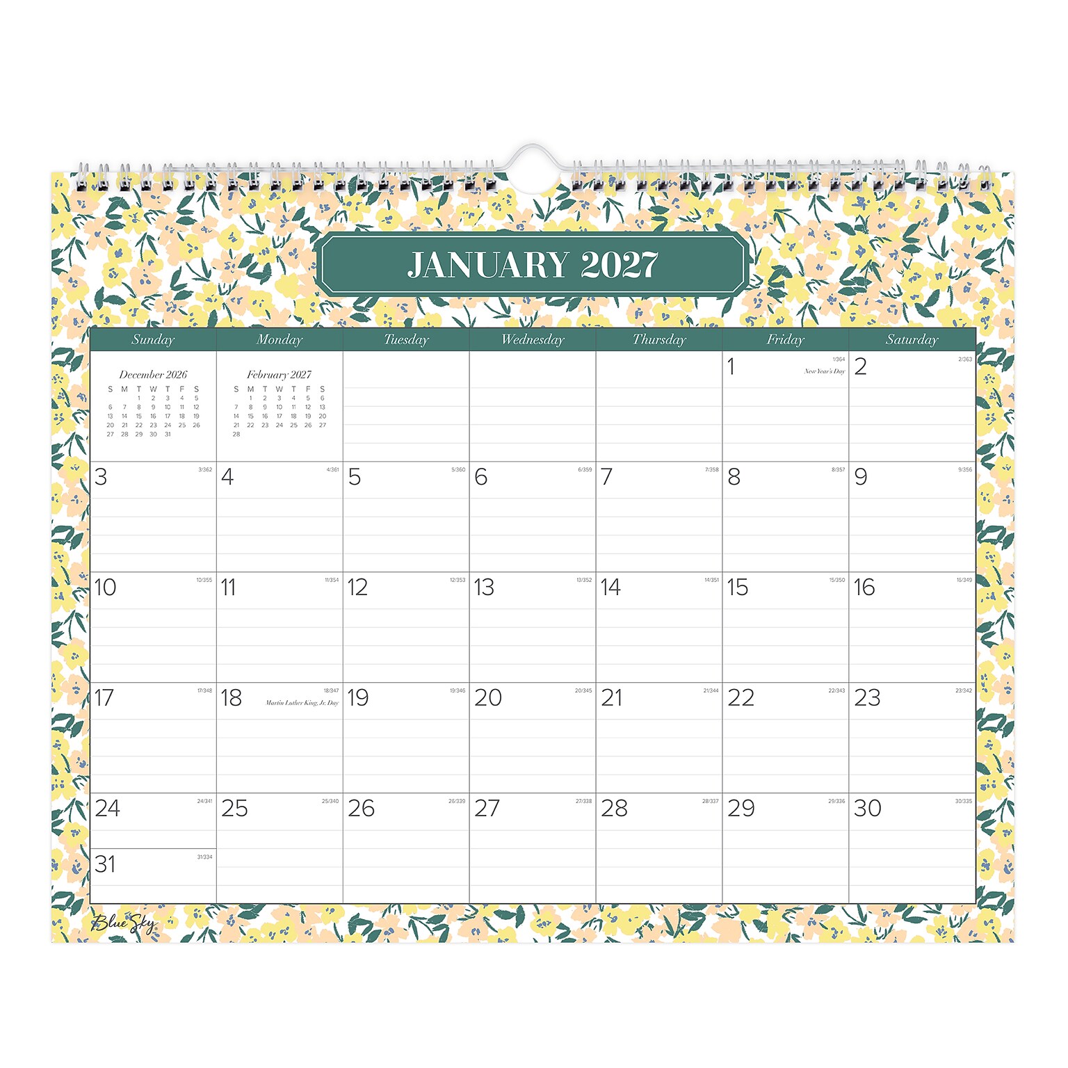 2027 Blue Sky 15 x 12 Monthly Wall Calendar, Yellow/Green (164021)
