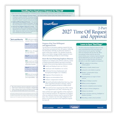 ComplyRight 2027 Time Off Request and Approval Calendar, 50 Forms/Pack (A0037)
