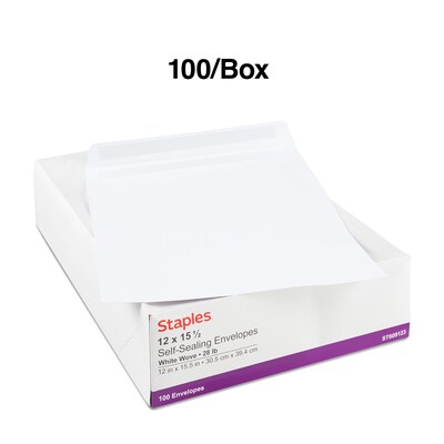 Staples Self Seal Catalog Envelopes, 12" x 15.5", White, 100/Box (609123/73142)