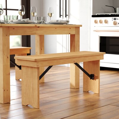 Flash Furniture HERCULES Solid Pine 2-Seat Folding Farm Bench, Light Natural (XAB40X12LN)
