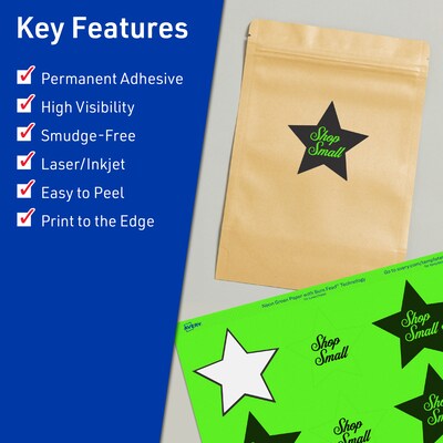 Avery Burst Multipurpose Labels, 2-1/4 x 2-3/8, Neon Green, 240/Pack (94611)