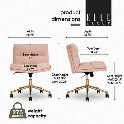 Elle Decor Ariana Armless Ergonomic Fabric Swivel Computer and Desk Chair, Pink (60121-PNK)