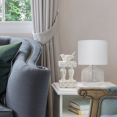 Simple Designs Glass Table Lamp Fabric Shade, Clear with White Shade (LT2064-CLW)