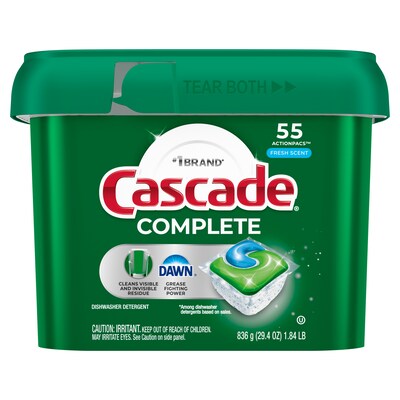 Cascade Complete ActionPacs Dishwashing Detergent Pacs, Fresh Scent, 55 Pacs/Pack (55196/60810)