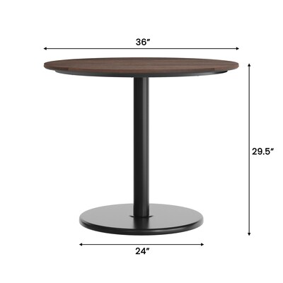 Flash Furniture Acadia 36" Round Wooden Dining Table with Round Base, Dark Brown/Black Base (STRD36WBRTR24)