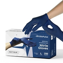 FifthPulse Powder Free Nitrile Gloves, Latex Free, Large, Navy Blue, 200/Box (FMN100421)