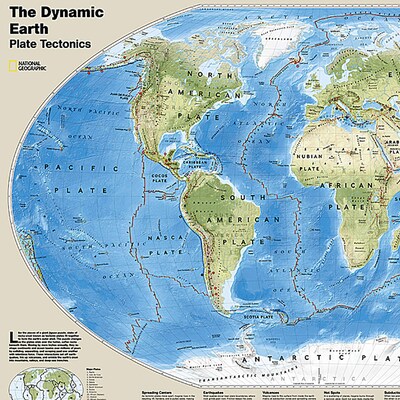 National Geographic The Dynamic Earth, Plate Tectonics Map, Laminated, 36" x 24" (NGMRE01020634)