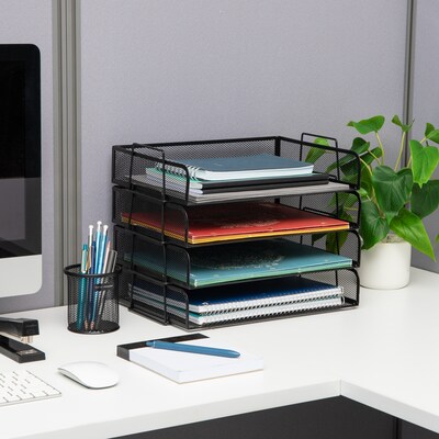 Mind Reader Network Collection Stackable Side Letter Tray, Black Metal Mesh, 4/Piece (DSTACK4-BLK)