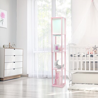 Simple Designs Etagere Organizer 62.5" Floor Lamp with Rectangular Shade, Light Pink (LF1037-LPK-CCLB)