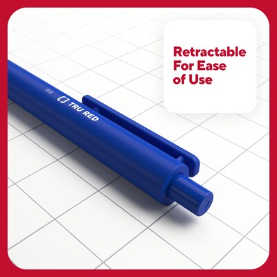 TRU RED™ Retractable Quick Dry Gel Pens, Fine Point, 0.5mm, Blue, 5/Pack (TR54487)