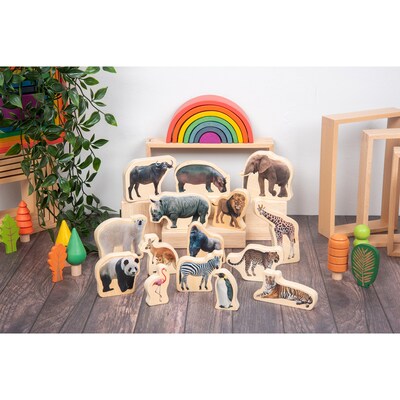 TickiT Wooden Wild Animal Blocks, Multicolored, 15 Pieces/Set (CTU73572)