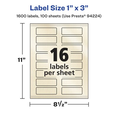 Avery Pearlized Ivory Rectangle Multipurpose Labels, 1" x 3", Ivory, 1600/Box (94224)
