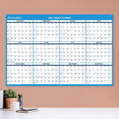 2027 AT-A-GLANCE 48" x 32" Yearly Wet-Erase Wall Calendar, Reversible, White/Blue (PM300-28-27)