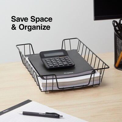 Staples Front Loading Letter Tray, Black Steel (10485)