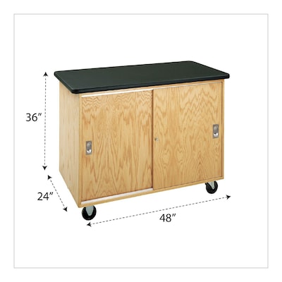 Diversified Woodcrafts Access Sliding Door Cabinet Rectangular Mobile Lab Table, 48 x 24, Oak (4101K)