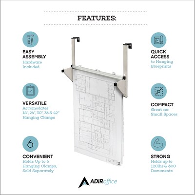 AdirOffice 18.25'' Steel Blueprint Storage Office File Cubicle Wall Rack, Grey (618-GRY)