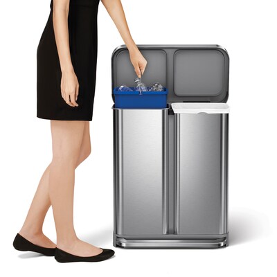 simplehuman 58L Dual Compartment Recycler with Liner Pocket, Brushed Stainless Steel, Indoor Step Trash Can, 15 Gallons (CW2116)