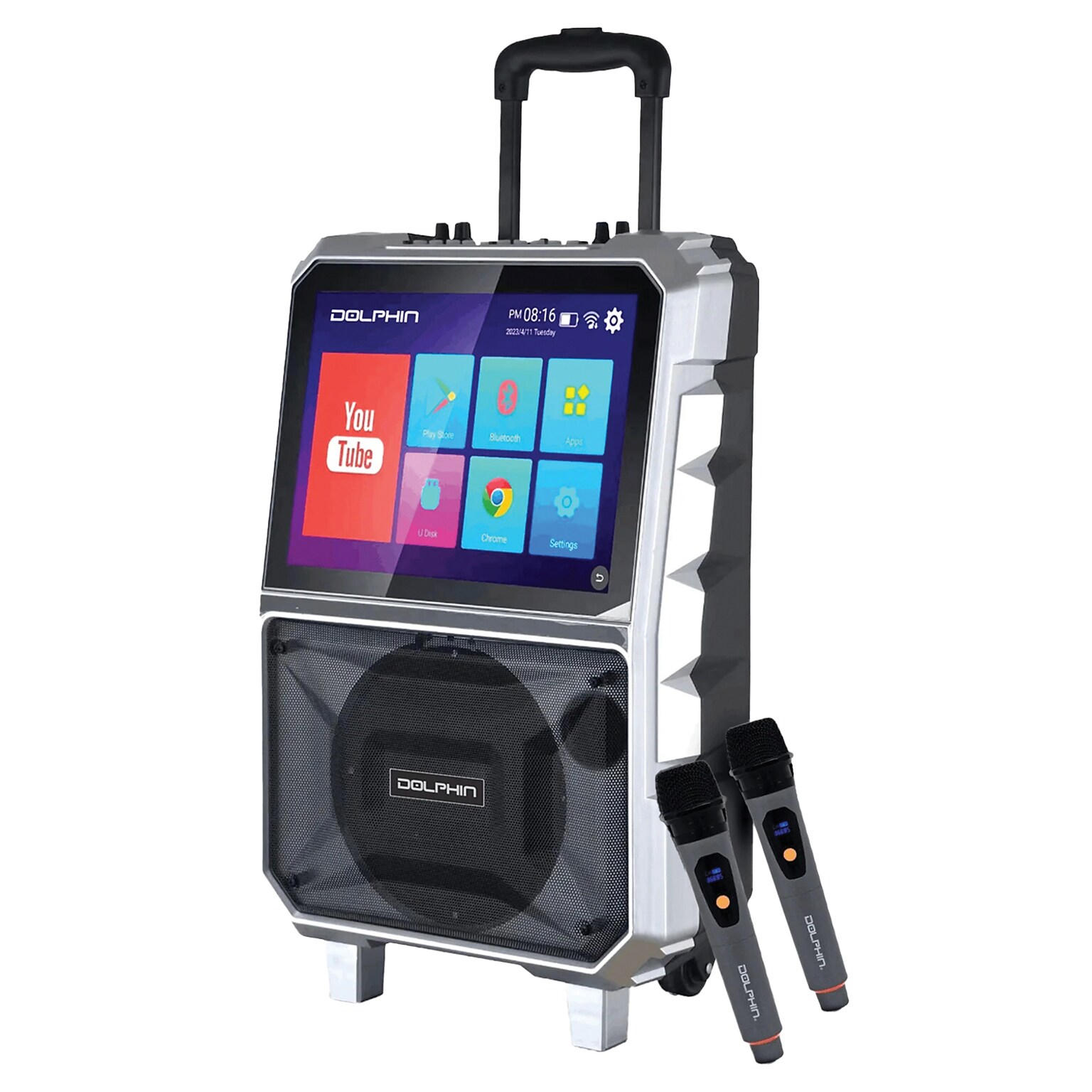 Dolphin® Audio Bluetooth Portable Karaoke Speaker with 14.1 Touchscreen and Wireless Microphone (KB-85R)
