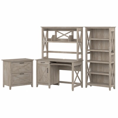 Bush Furniture Key West 48 Computer Desk with Bookcase and Lateral File Cabinet Bundle, Washed Gray (KWS051WG)