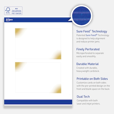 Avery Gold Lace Business Cards, 2" x 3.5", Matte White, 80/Pack (19479399626)