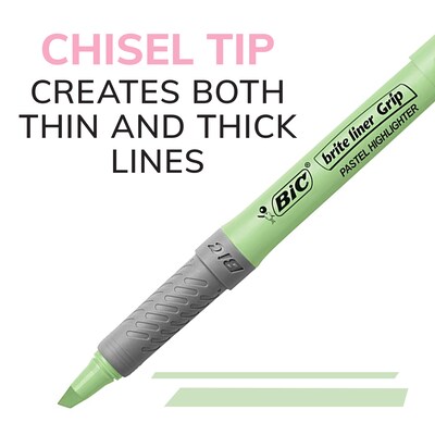 BIC Brite Liner Grip Highlighters Chisel Tip, Assorted Pastel Colors, 12/Pack (GBLD11-AST)