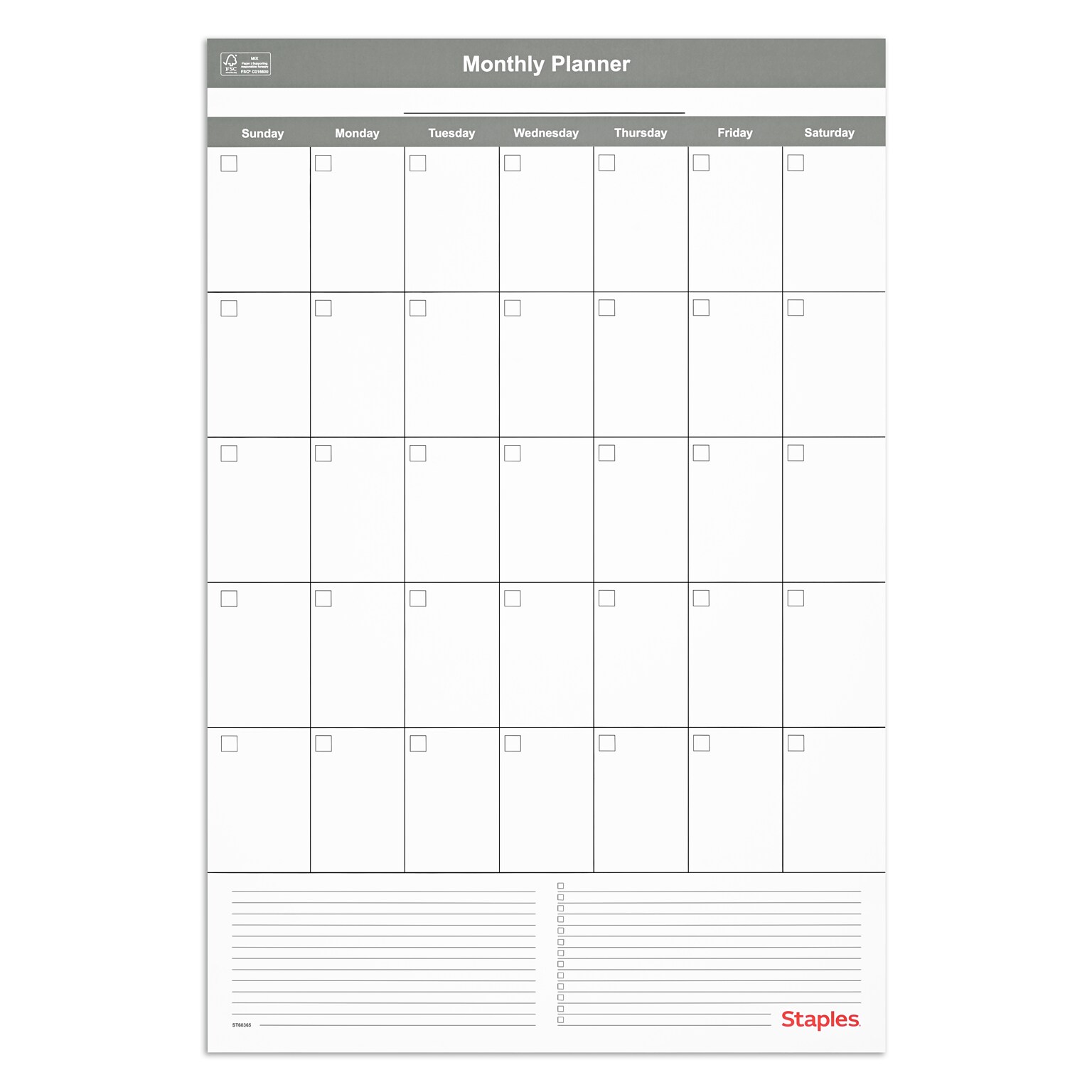 Staples 24 x 36 Monthly Dry-Erase Undated Wall Calendar, Reversible, White/Gray (ST60365-25)