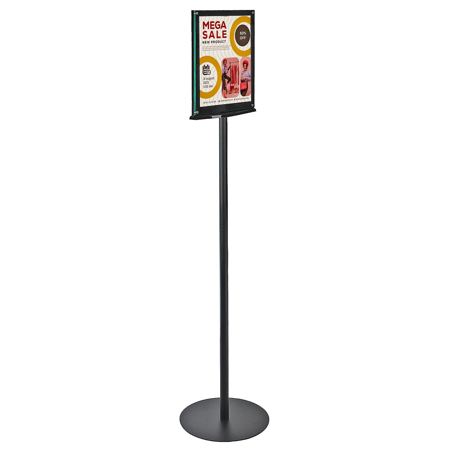 Azar Sign Holder, 13 x 56.5, Vertical, Freestanding, Black, Metal (300355-BLK)