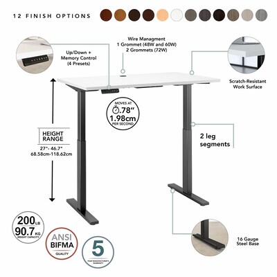 Bush Business Furniture Move 60 Series 27''-47'' Adjustable Standing Desk, White (M6S6030WHBK)