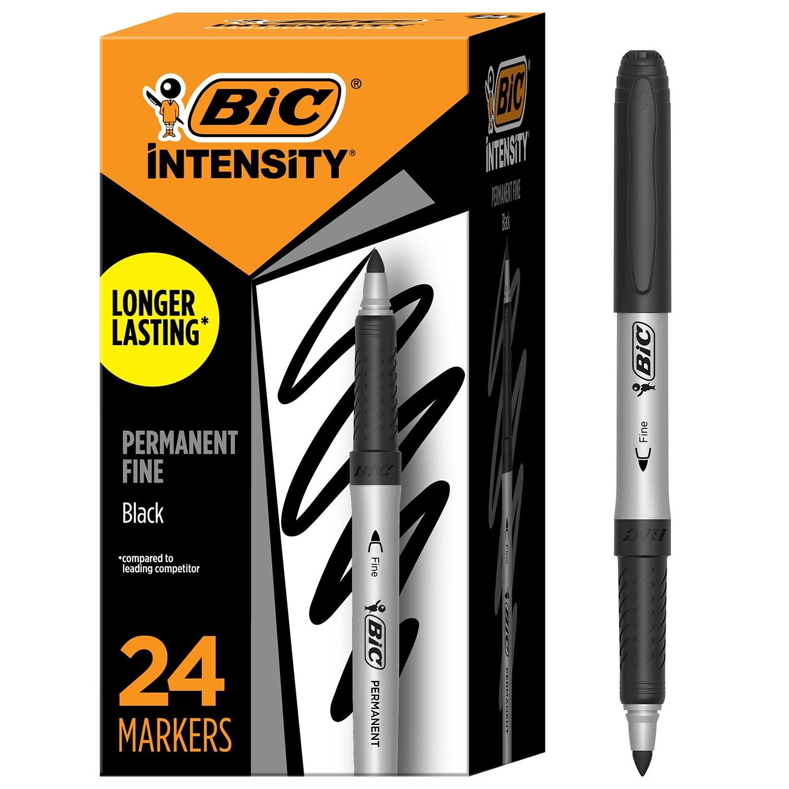 BIC Intensity Permanent Markers, Fine Tip, Black, 24/Pack (GPM241-BLK)