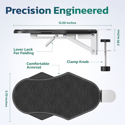 Purely E5720 Ergonomic Arm/Elbow Support Rest for Desk, Computer Desk Arm Extender, Black (PARE5720)
