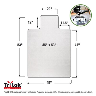 Floortex Cleartex TrYlok Vinyl Lipped Chair Mat for Low Pile Carpets up to 1/4", 45" x 53", Clear (NRCMFLVT0004)