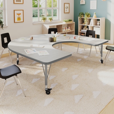 Flash Furniture Wren Horseshoe Activity Table, 66 x 60, Height Adjustable, Light Gray Top/Silver Frame (XUA6066HRSLGTPC)