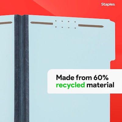 Staples® 60% Recycled Pressboard Classification Folder, 2" Expansion, Letter Size, Light Blue, 25/Box (ST384868/384868)