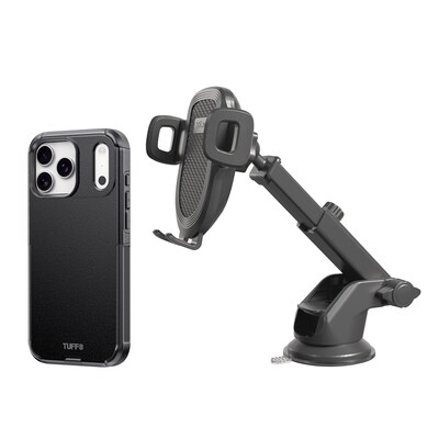 TUFF8 Impact MagSafe Rugged Phone Case for iPhone 18 Pro Max with XYST Extendable Dash Mount, Black (KITLIBBWR18PR04)