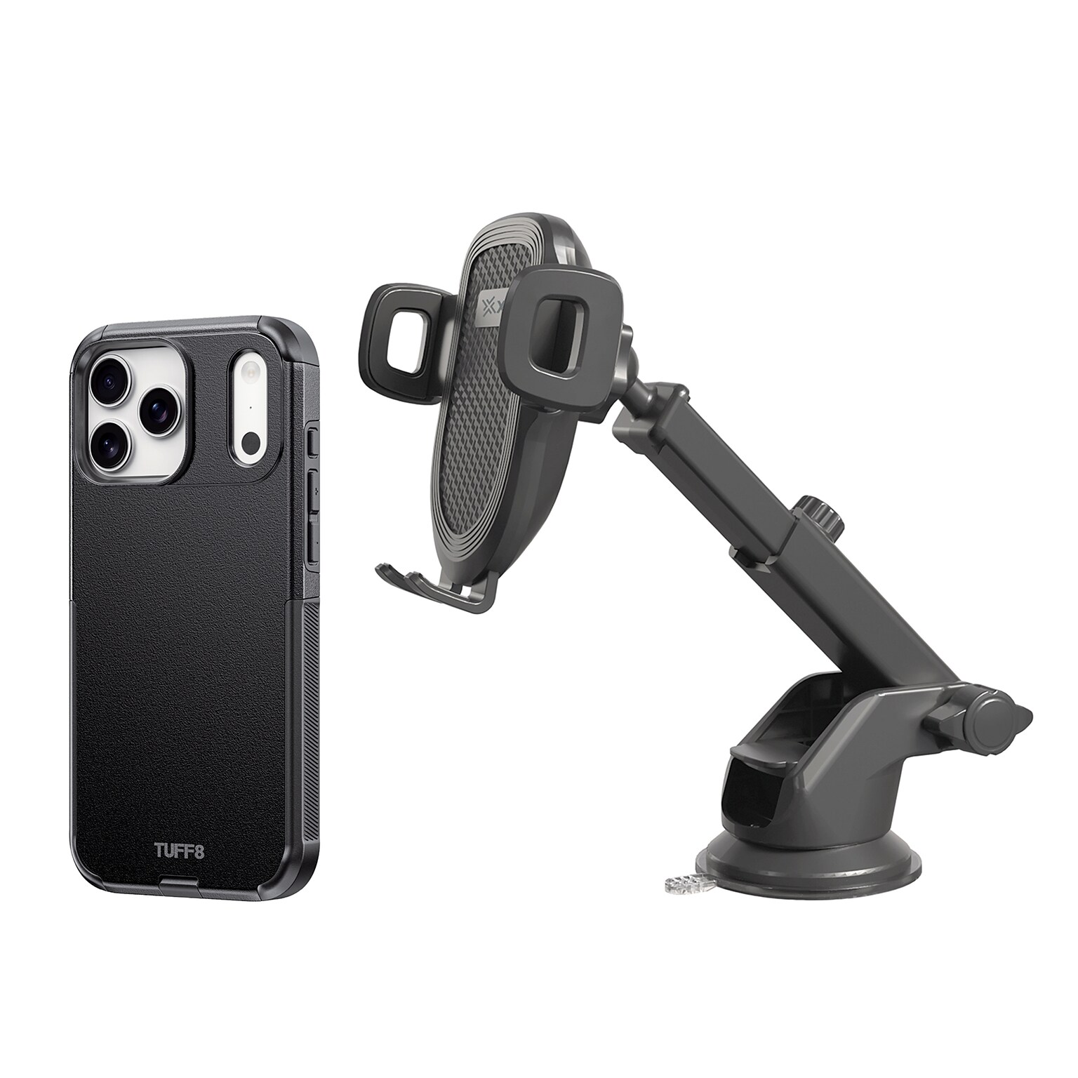 TUFF8 Impact MagSafe Rugged Phone Case for iPhone 18 Pro Max with XYST Extendable Dash Mount, Black (KITLIBBWR18PR04)