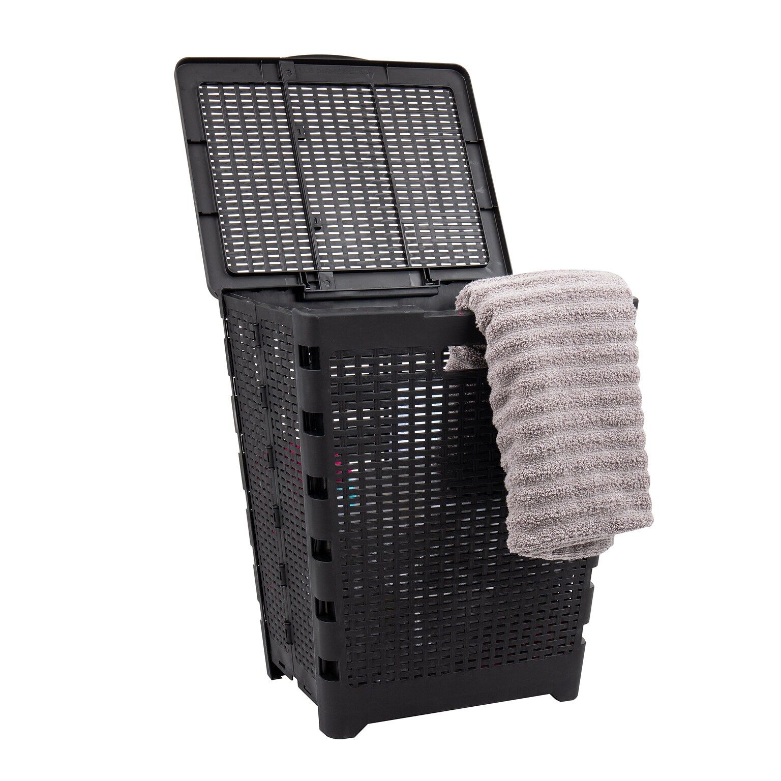 Mind Reader Foldable Plastic Laundry Hamper with Lid, Black (FOLHAMP61-BLK)