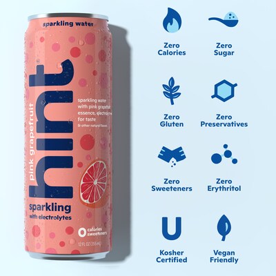 Hint Pink Grapefruit Sparkling Water with Electrolytes, 12 fl. oz., 12 Cans/Carton (HINT-PGCAN-E)