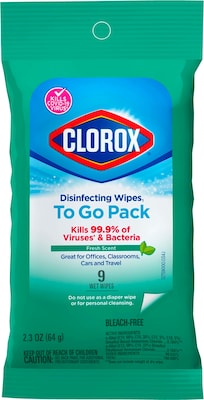 Clorox Disinfecting Wipes, Fresh Scent, 9 Wipes/Container, 24/Carton (01665)