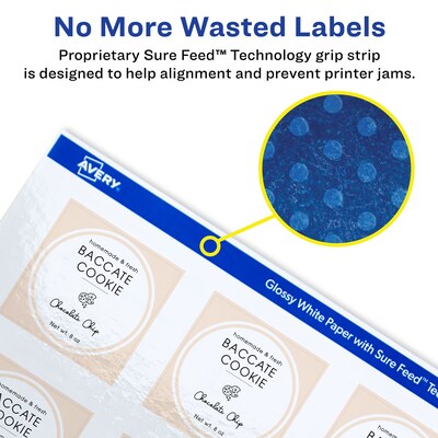 Avery Laser/Inkjet Multipurpose Labels, 3" x 3", Glossy White, 60 Labels/Pack (94101)