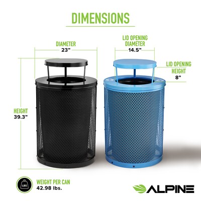 Alpine Industries 4460 Steel Mesh Outdoor Trash & Recycling Bin Combo with Rain Bonnet Lid, 36 Gallon, Black/Blue (ALP4460-01-F)