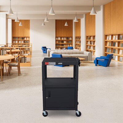 Luxor LEADER 3-Shelf Adjustable Media Utility Cart with Locking Cabinet, Black (AVJ42C)