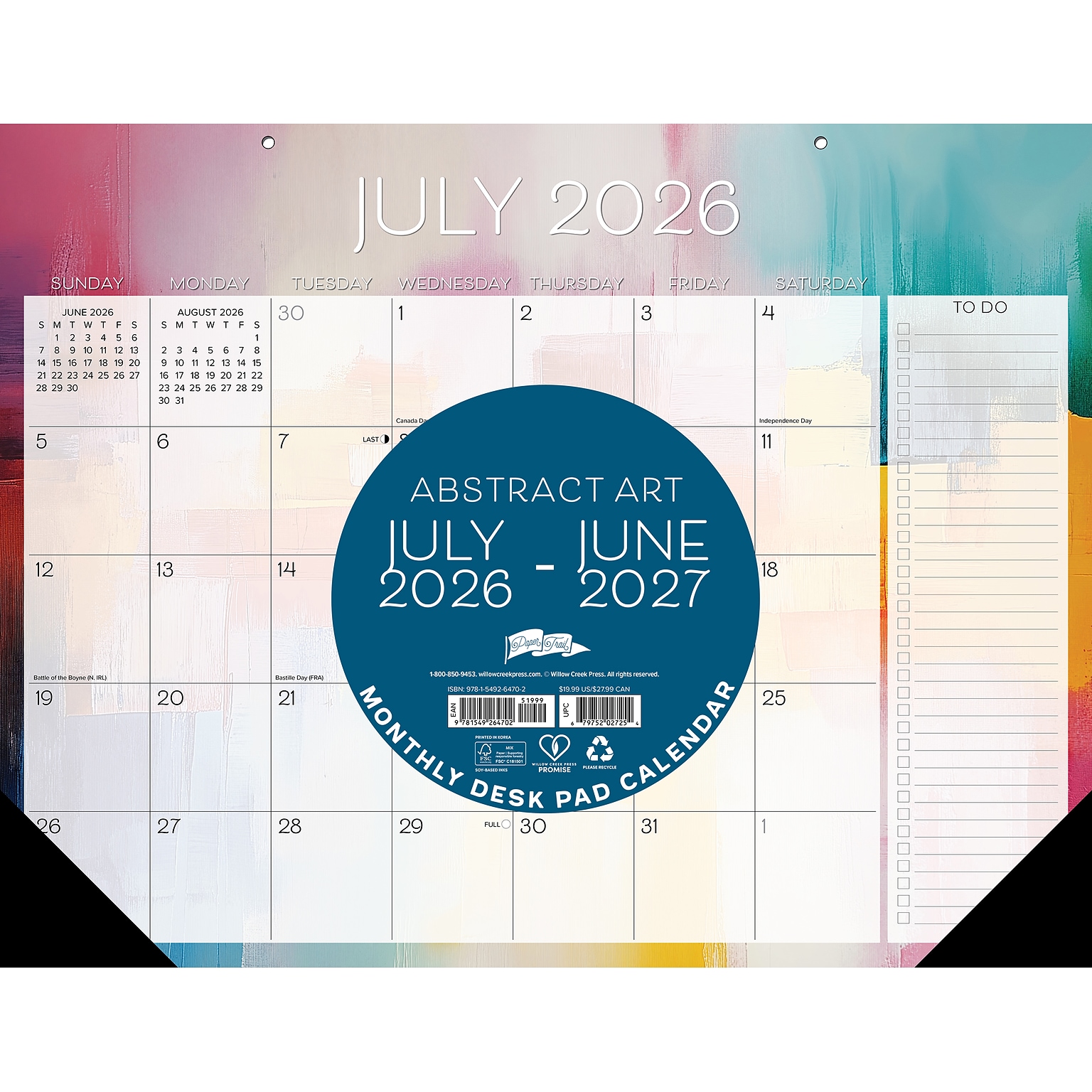 2026-2027 Willow Creek 22 x 17 Academic Weekly & Monthly Desk Pad Calendar, Abstract Art (64702)