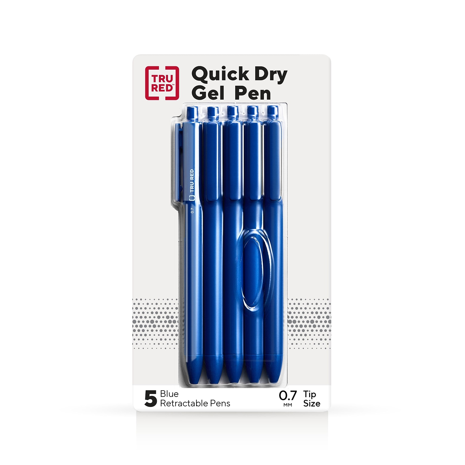 TRU RED™ Retractable Quick Dry Gel Pens, Medium Point, 0.7mm, Blue, 5/Pack (TR54495)