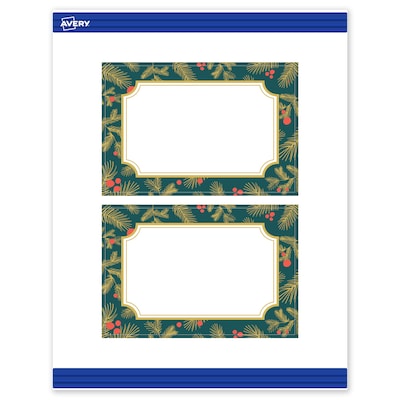 Avery Gold-Teal Berries Matte Blank Card, White, 20/Pack (S00-FF2)