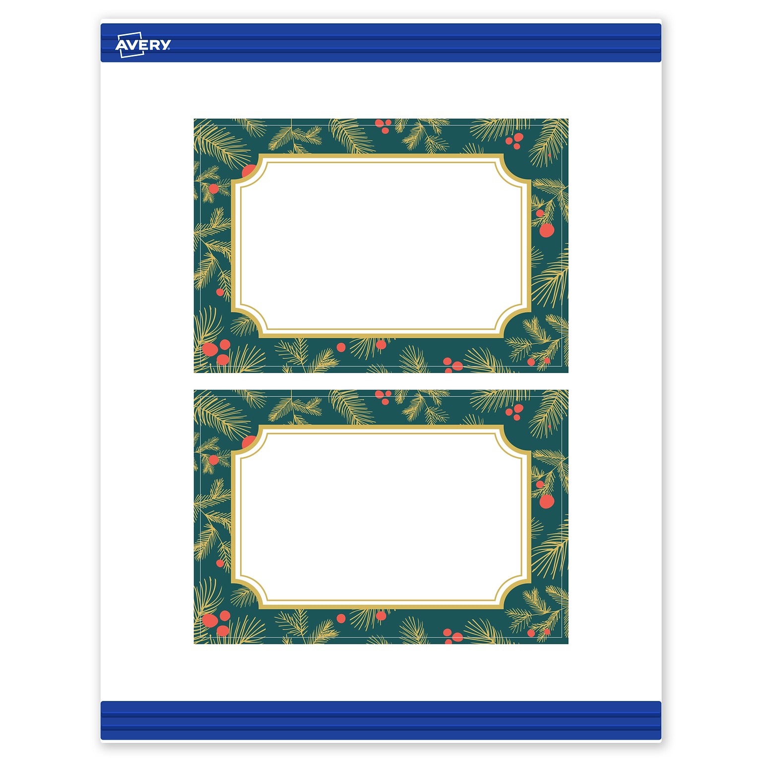Avery Gold-Teal Berries Matte Blank Card, White, 20/Pack (S00-FF2)