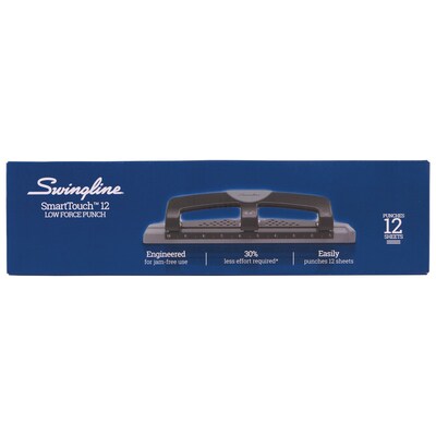 Swingline® SmartTouch™ Low Force 3-Hole Punch, 12 Sheet Capacity, Black/Gray (A7074134)