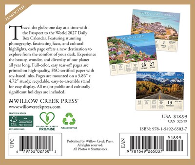 2027 Willow Creek Passport to the World 5.4 x 6.2 Day-to-Day Calendar (65037)