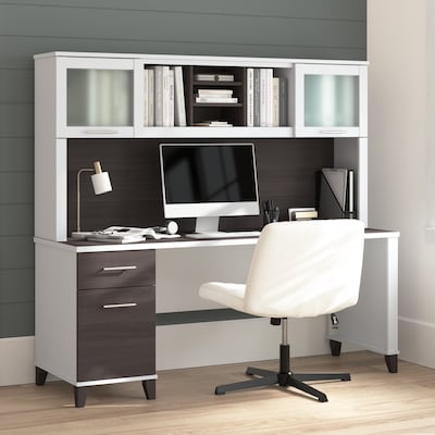 Bush Home Somerset 72 W Office Desk with Drawers and Hutch, Storm Gray (SET018SGWH)